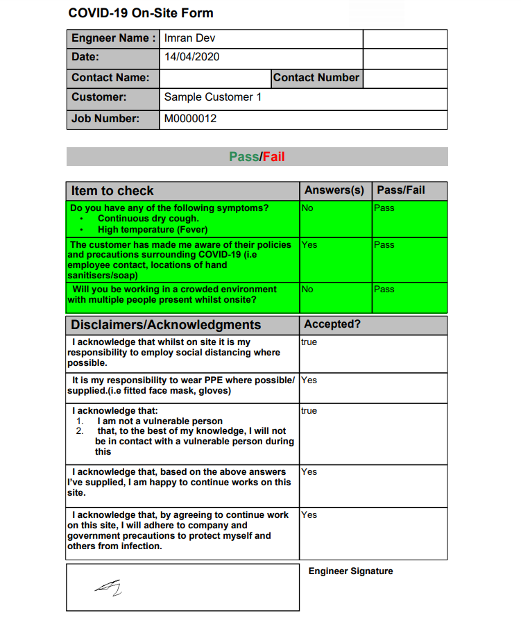 Form Engineer On-Site Form Output