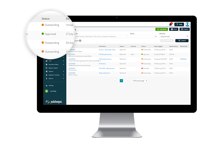 Log and manage quotes with Joblogic software